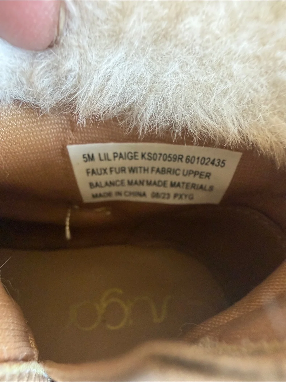 Sugar Lil Paige Faux Fur Quilted Winter Boots Tan Girls Size 5 Cozy Zip